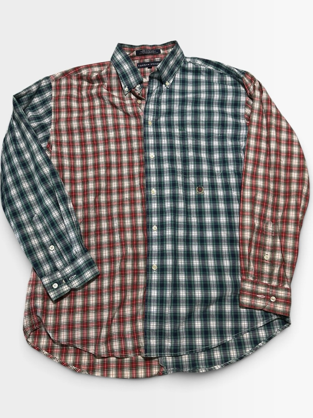 Vintage Tommy Hilfiger Two-Tone Plaid Button-Down Shirt - Red & Green